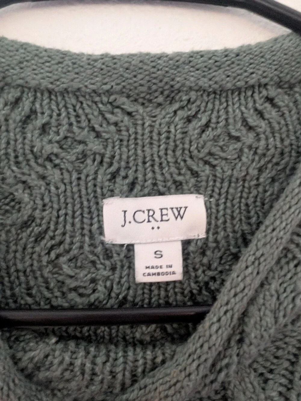 J. Crew Olive Cable-Knit Crewneck Sweater